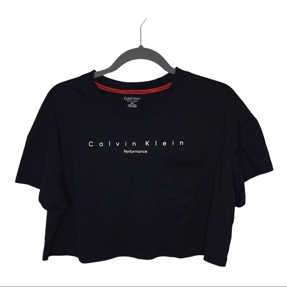 CALVIN KLEIN PERFORMANCE Black Crop Top with Pocket L NWT - Picture 2 of 7